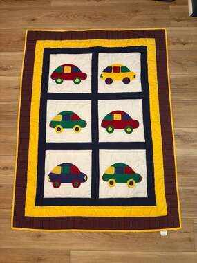 AgapeCraft Handcrafted Appliqué Car Baby Quilt Wall Hanging 38x51